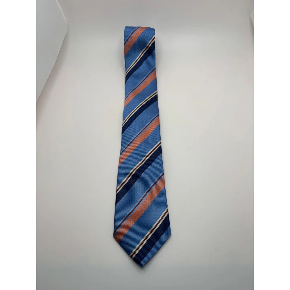 Alexander Julian Colours Mens Blue Orange Striped Polyester Necktie Hand Made